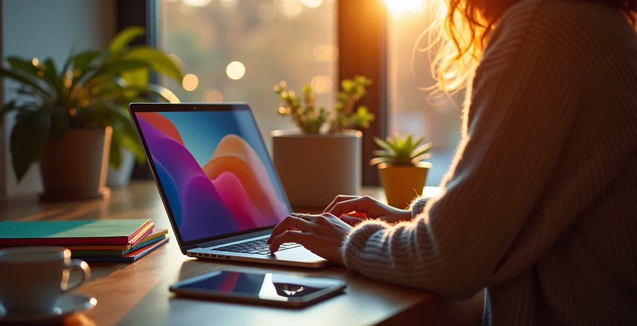 Perfekt organisierter digitaler Arbeitsplatz für Black Friday Shopping