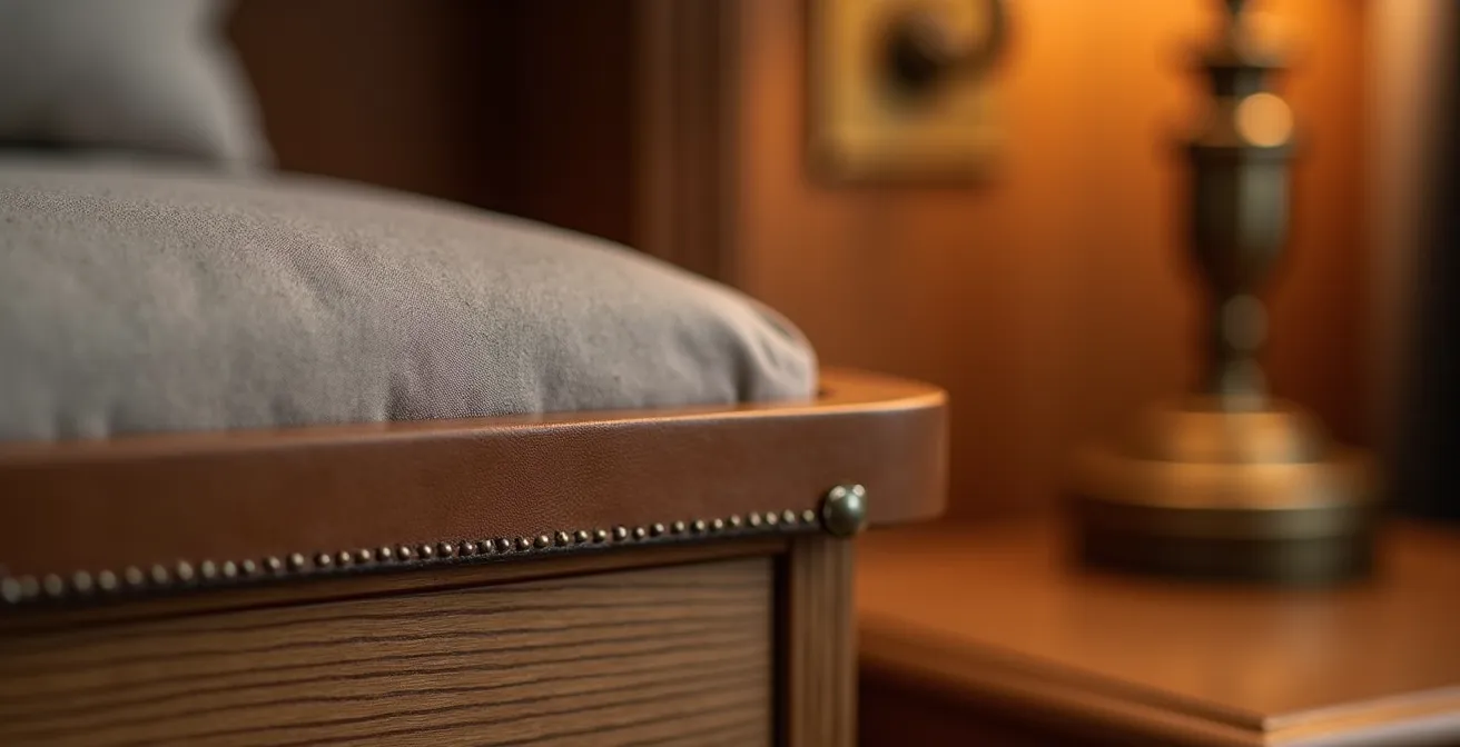 Detailaufnahme hochwertiger Materialien und Handwerkskunst in einem Boutique-Hotelzimmer