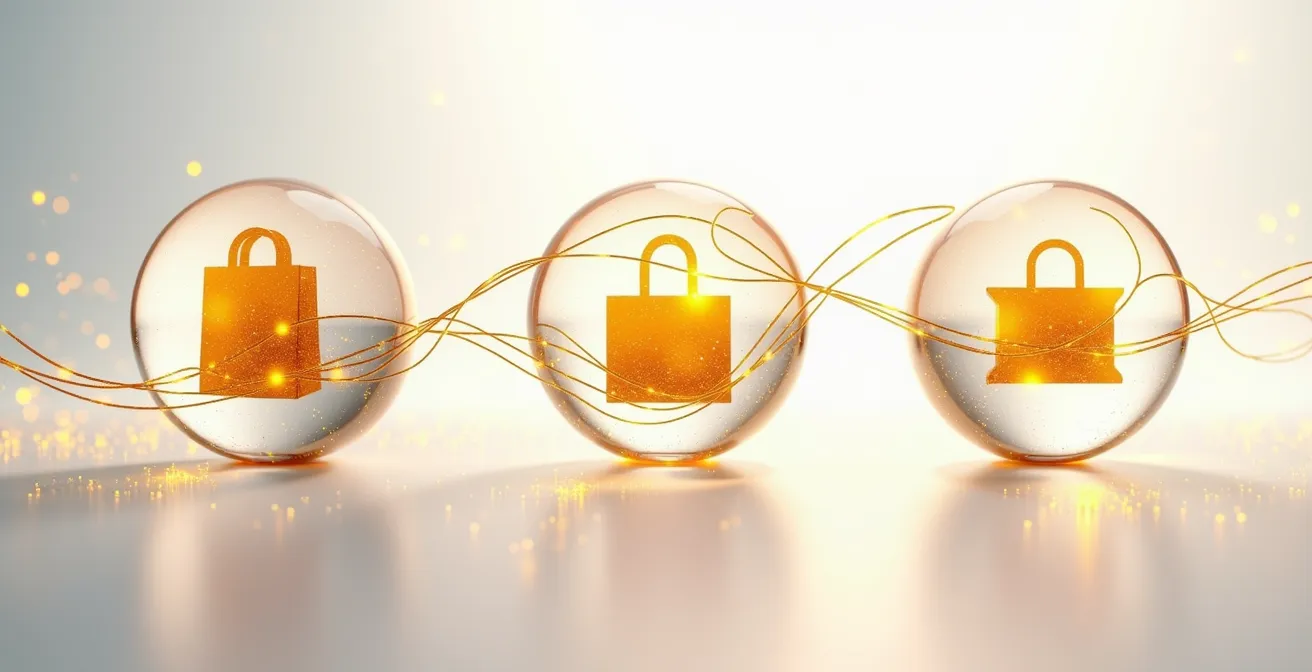 Visuelle Darstellung des Cashback-Kreislaufs zwischen Kunde, Portal und Händler