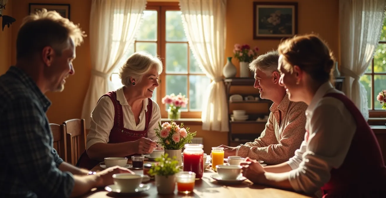 Gemütlicher Frühstücksraum in deutscher Pension mit persönlicher Atmosphäre