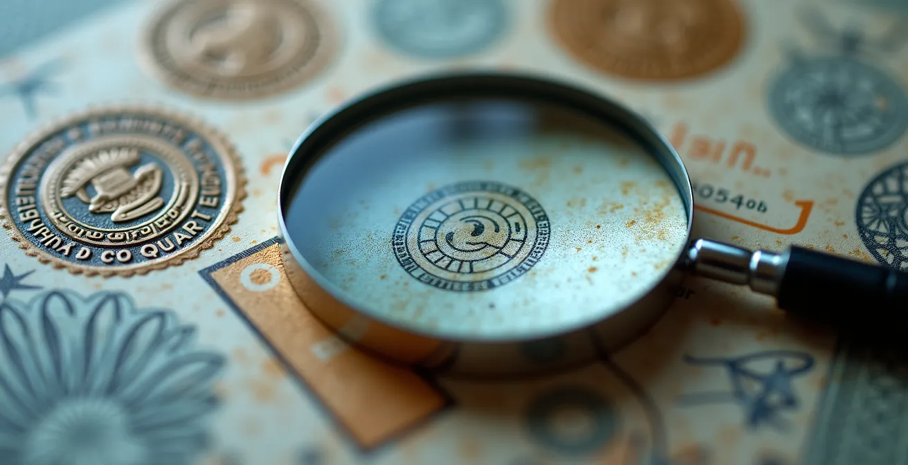 Detailaufnahme einer Impressums-Prüfung mit Lupe