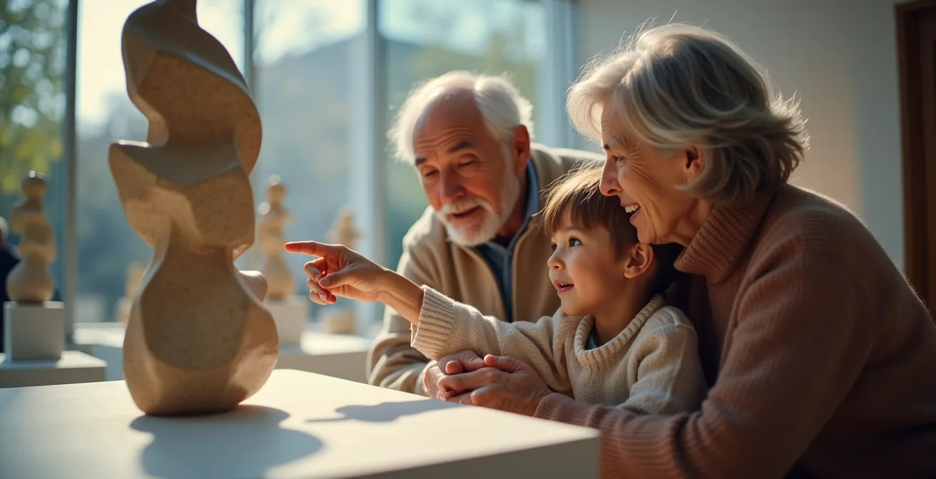 Familie betrachtet gemeinsam Designelemente im Technikmuseum