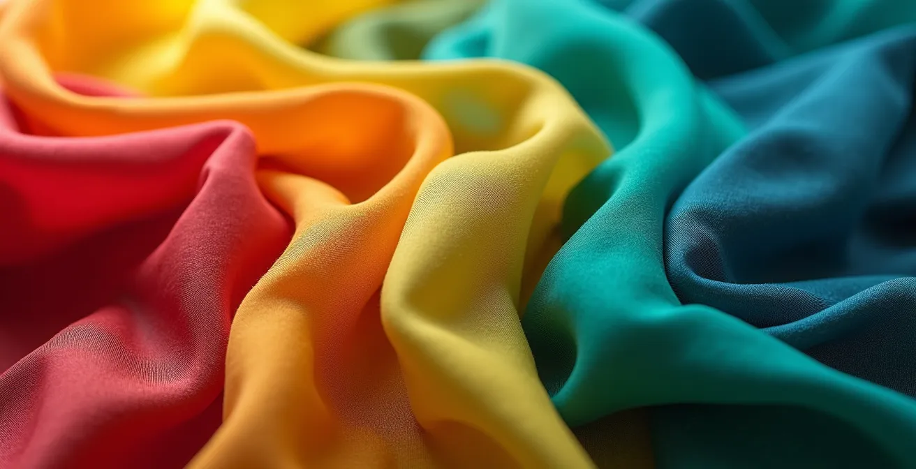 Verschiedene Seidentuch-Farben harmonisch arrangiert für unterschiedliche Hauttypen