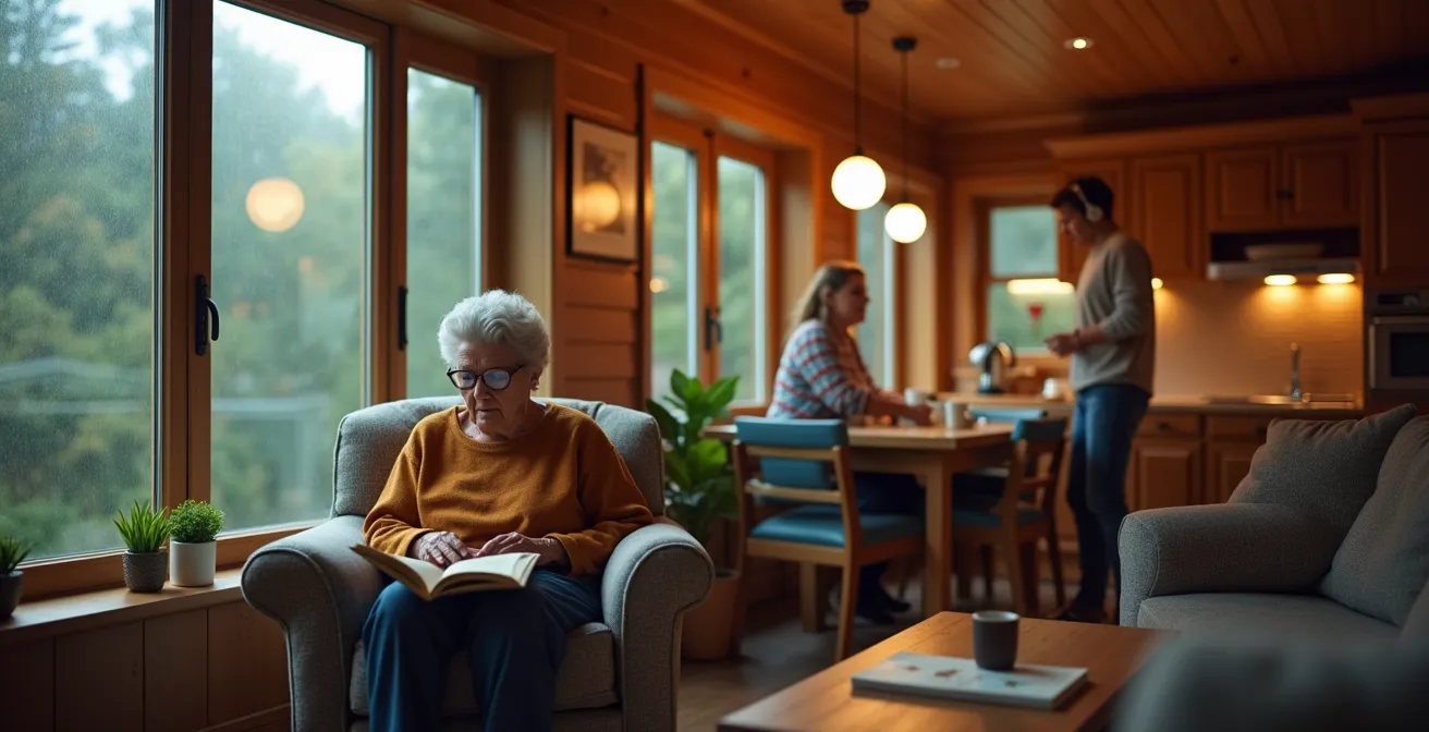 Gemütliches Ferienhaus-Interieur mit verschiedenen Wohnbereichen, die Rückzugsräume für jede Generation bieten.
