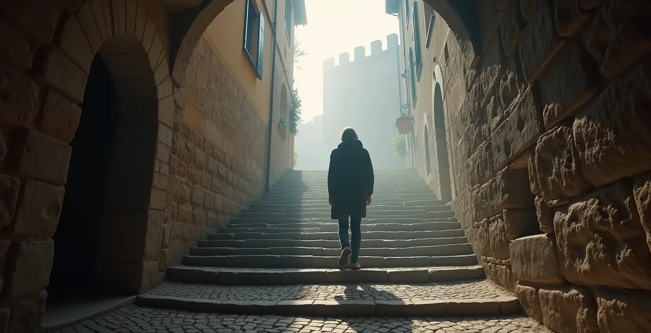 Historische Bergbahn zum Heidelberger Schloss mit Blick über die Altstadt