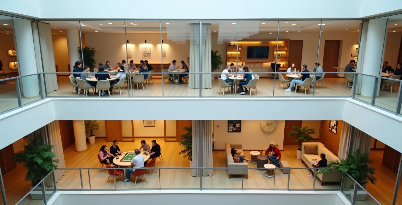 Visuelle Matrix zeigt vier Hostel-Typen basierend auf sozialer Interaktion und Komfortniveau