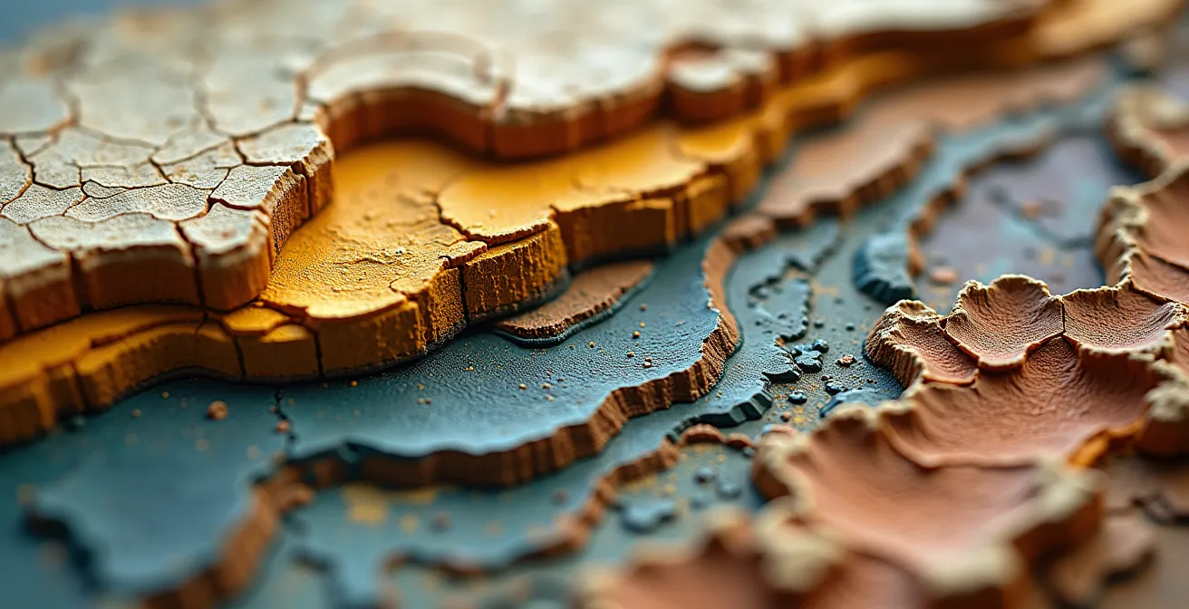 Makroaufnahme von Pinselstrichen alter Meister zeigt Schichten der Geschichte