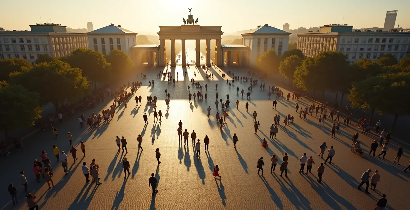 Pariser Platz aus der Vogelperspektive mit den Bewegungen der Touristenströme