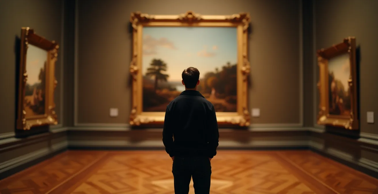 Museumsbesucher betrachtet Raffaels Sixtinische Madonna in der Gemäldegalerie Alte Meister