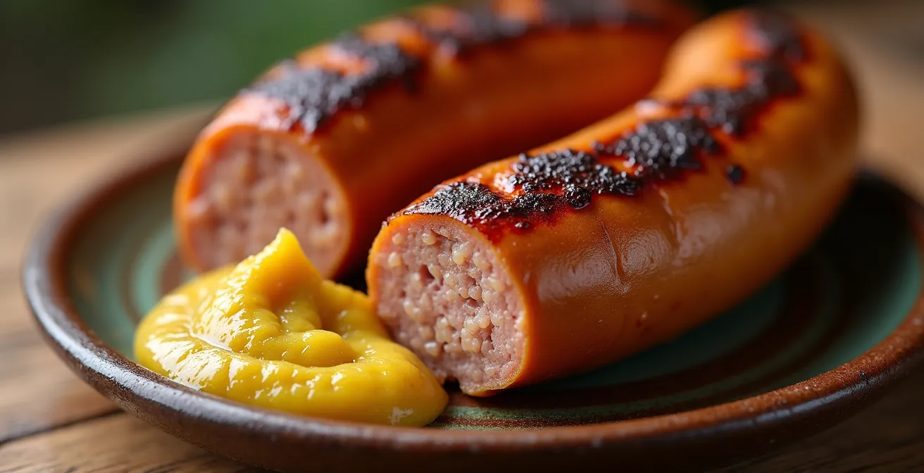 Thüringer Bratwurst traditionell mit Senf serviert