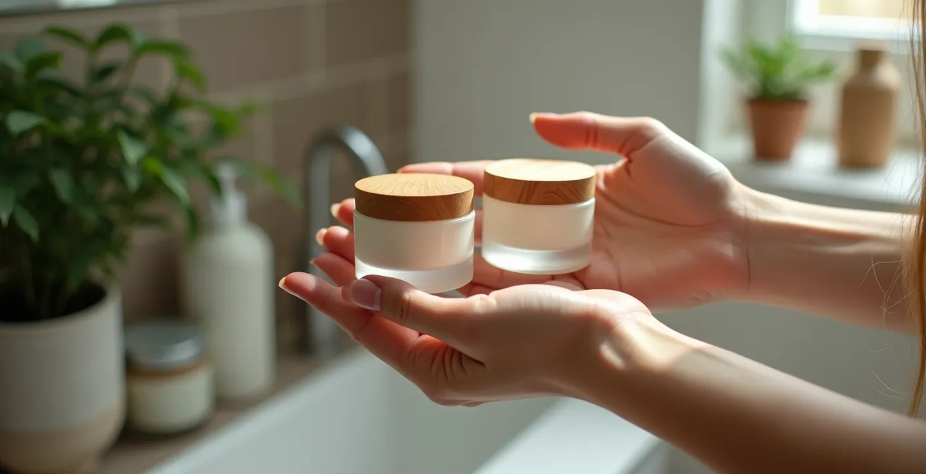 Harmonische Anordnung von natürlichen und konventionellen Kosmetikprodukten im Übergang