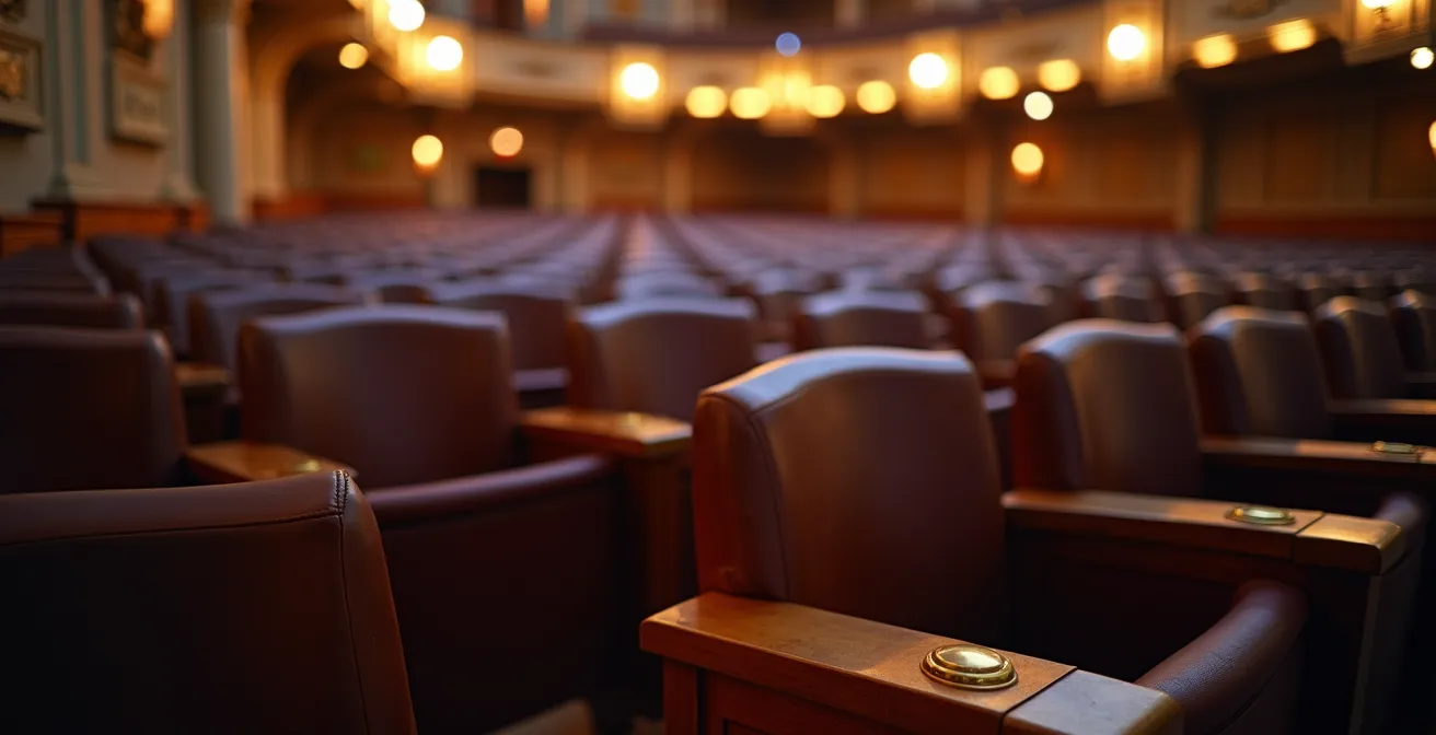 Konzertbestuhlung im barocken Zwinger-Innenhof aus erhöhter Perspektive bei Abenddämmerung